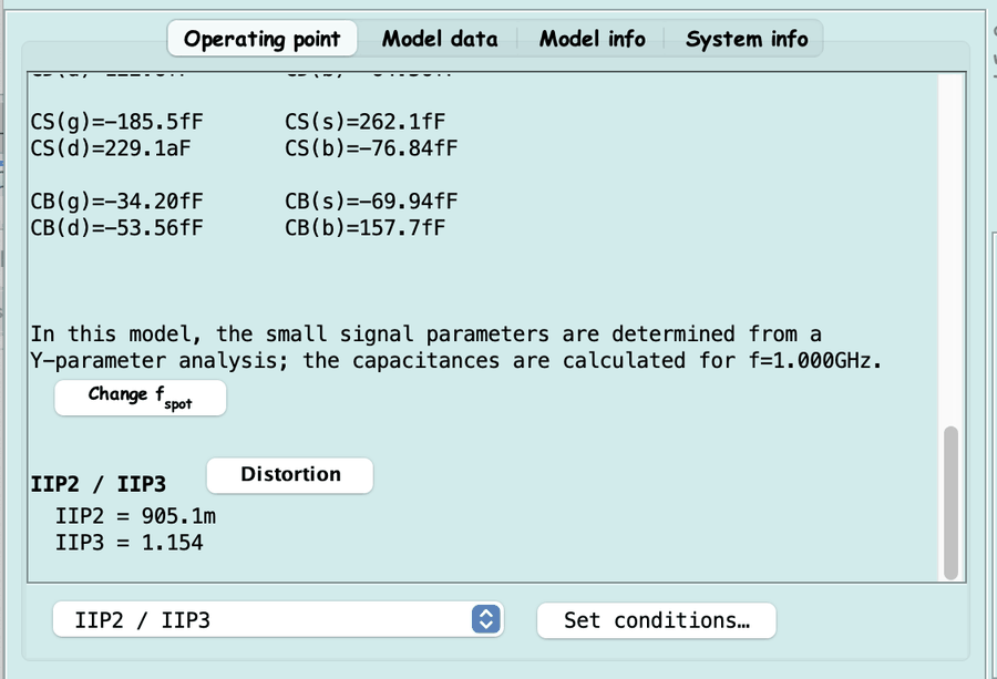 IIP2 and IIP3 values from the Distortion add-in appended below the standard OP data